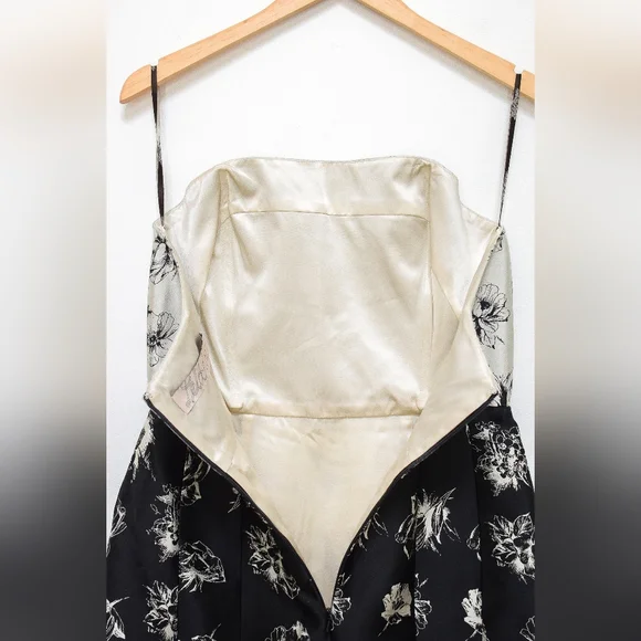 Lela Rose Floral Strapless Silk Cocktail Dress Black Silver Metallic Formal Sz 8 - Picture 10 of 14